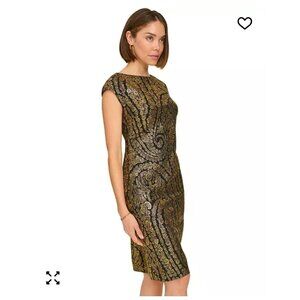 Tommy Hilfiger Womens Black & Gold Brocade Sheath Dress Size 6